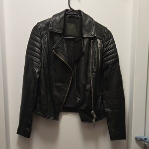 All Saints Quilted Black Leather Jacket